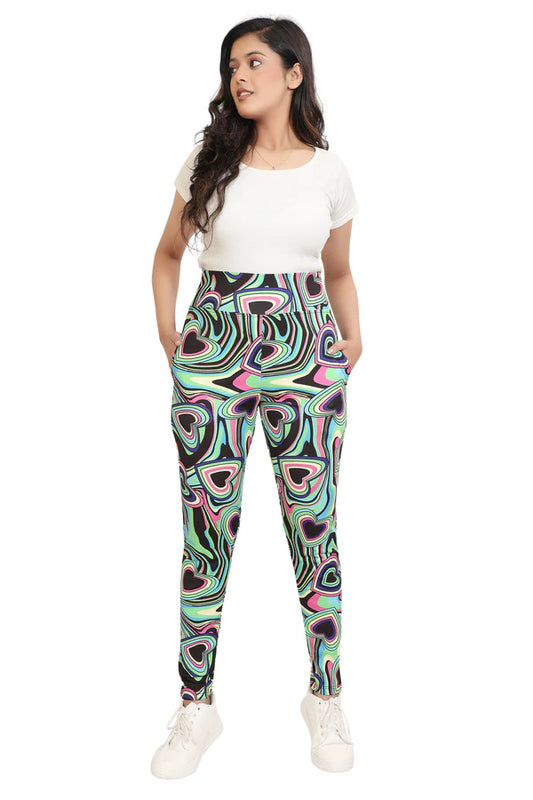 Women's High Waist Multicolor Heart Print Leggings – Stretchable & Stylish Activewear