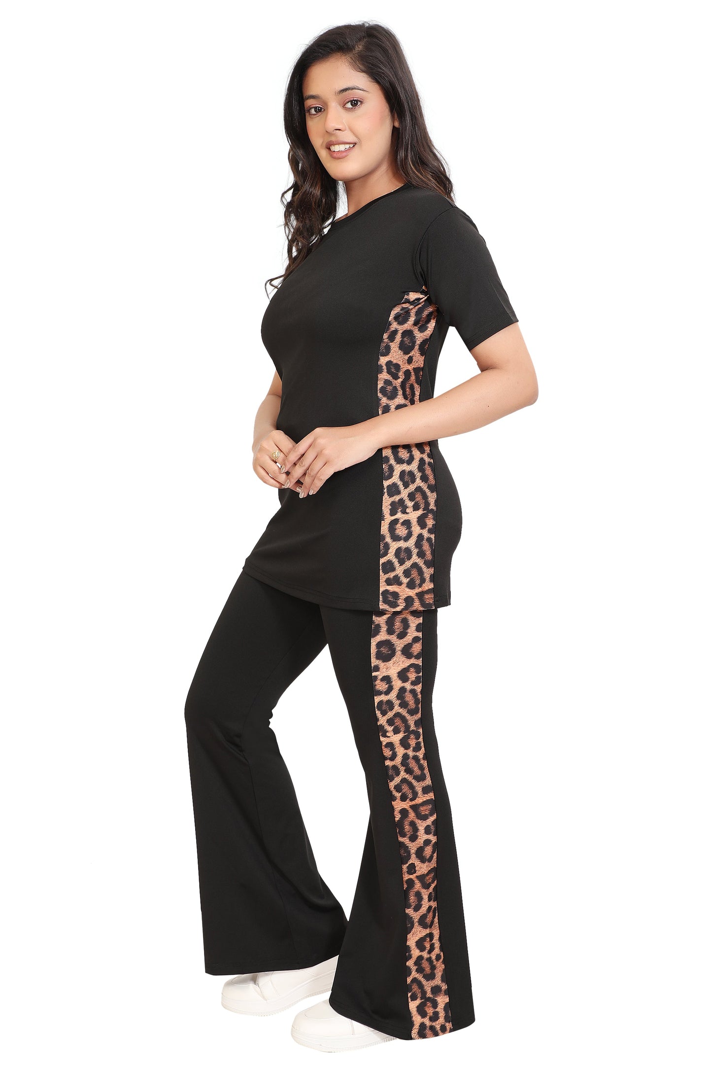 Black Leopard Side Panel Co-ord Set for Women