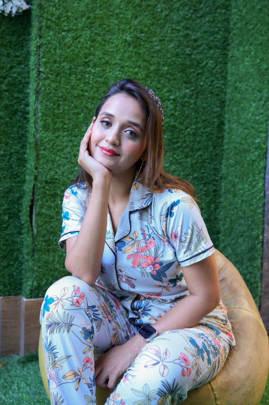 Trendy Pyjama set with border piping shirt