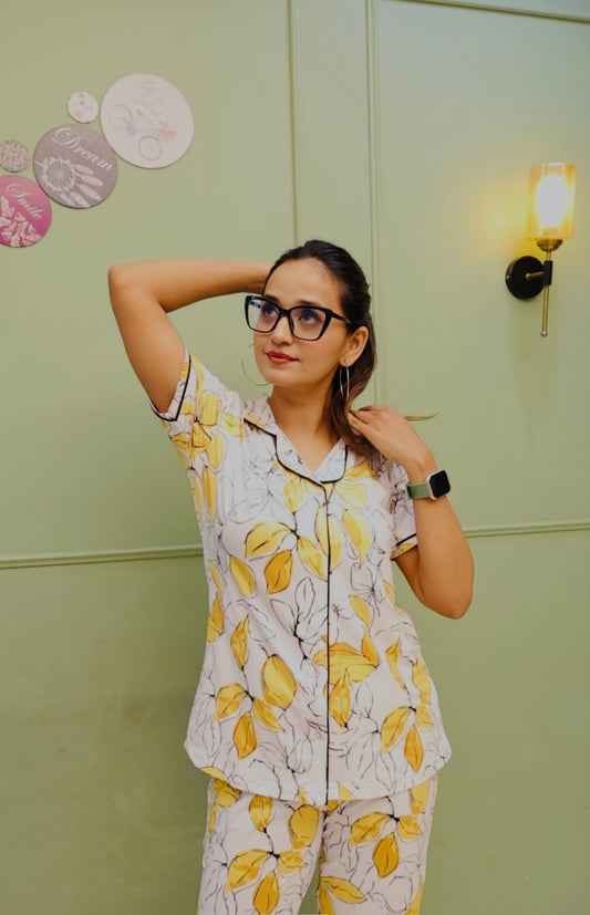 Trendy Pyjama set with border piping shirt