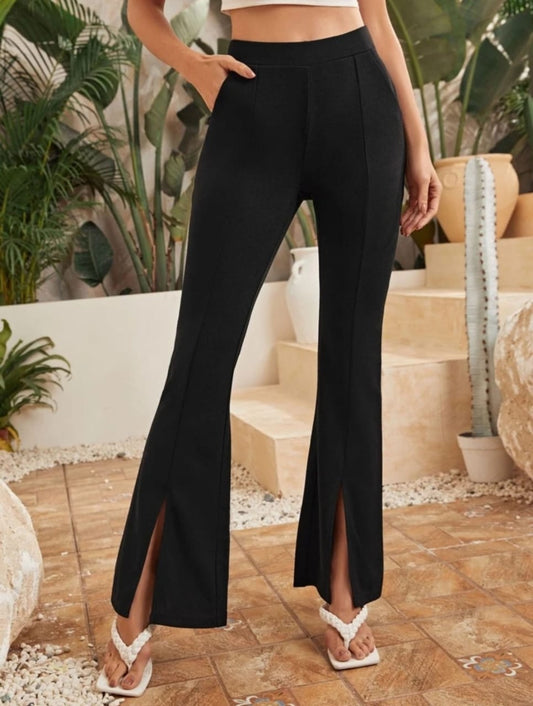 Front Slit Formal Cotton Blend Parallel Trouser Pants Regular fit, Bell Bottom Pants for Women || Flared Trousers & Formal Look.
