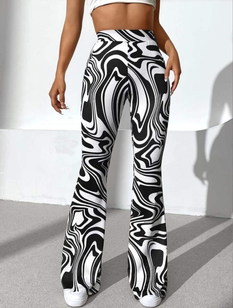 Jalkhukadi Women's Pants Marbel Print Flare Leg Pants Pant for Women