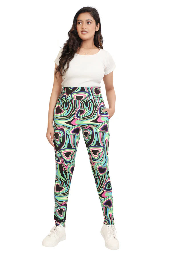 Women's High Waist Multicolor Heart Print Leggings – Stretchable & Stylish Activewear
