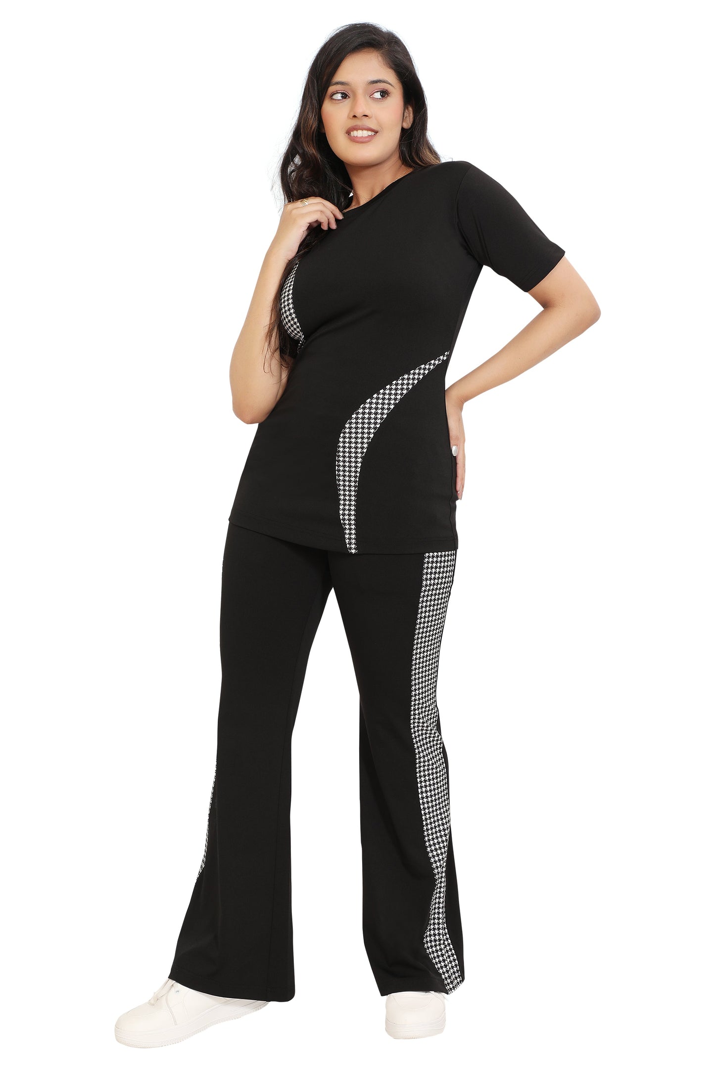 Black & White Houndstooth Panel Co-Ord Set for Women