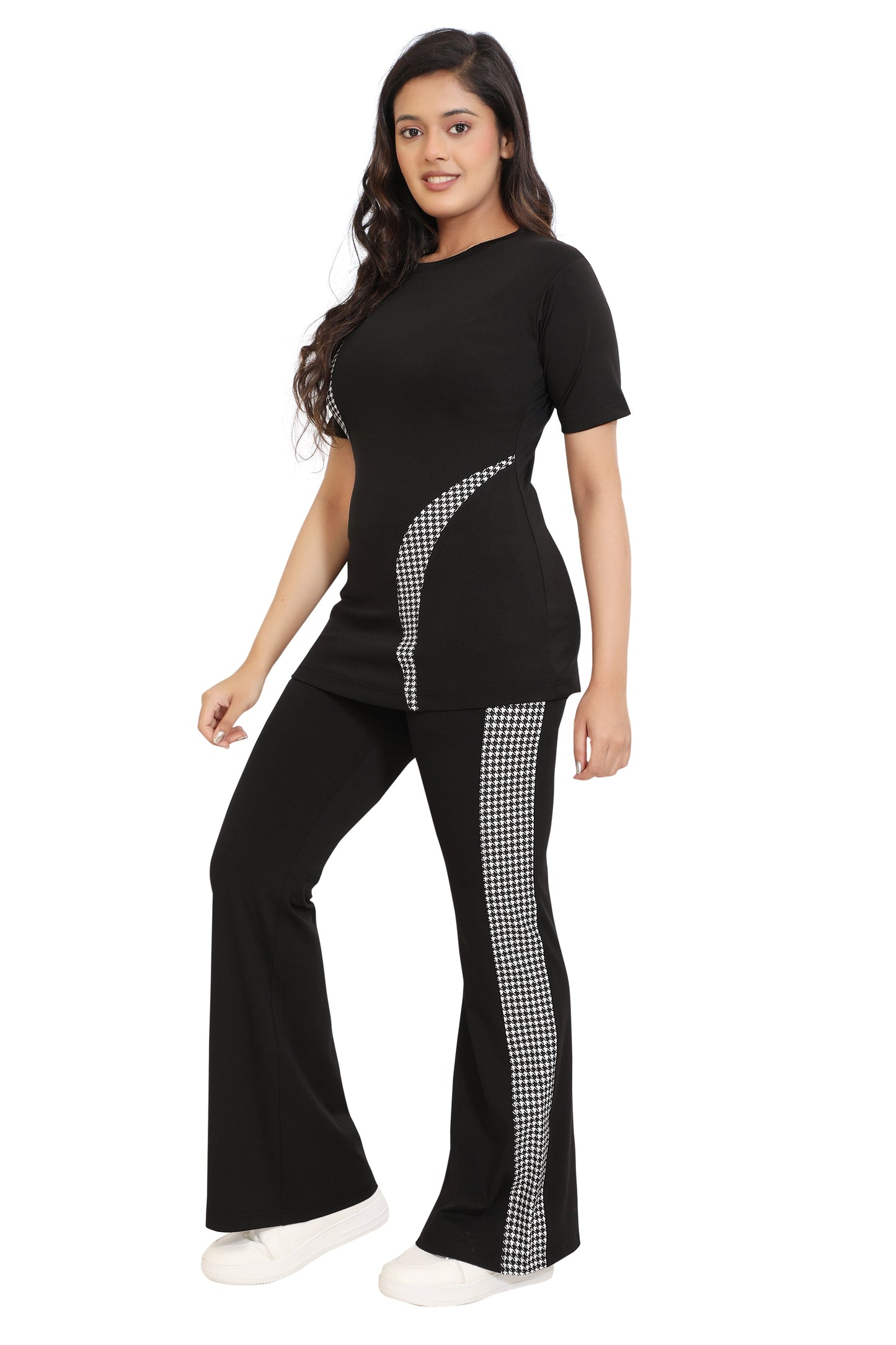 Black & White Houndstooth Panel Co-Ord Set for Women