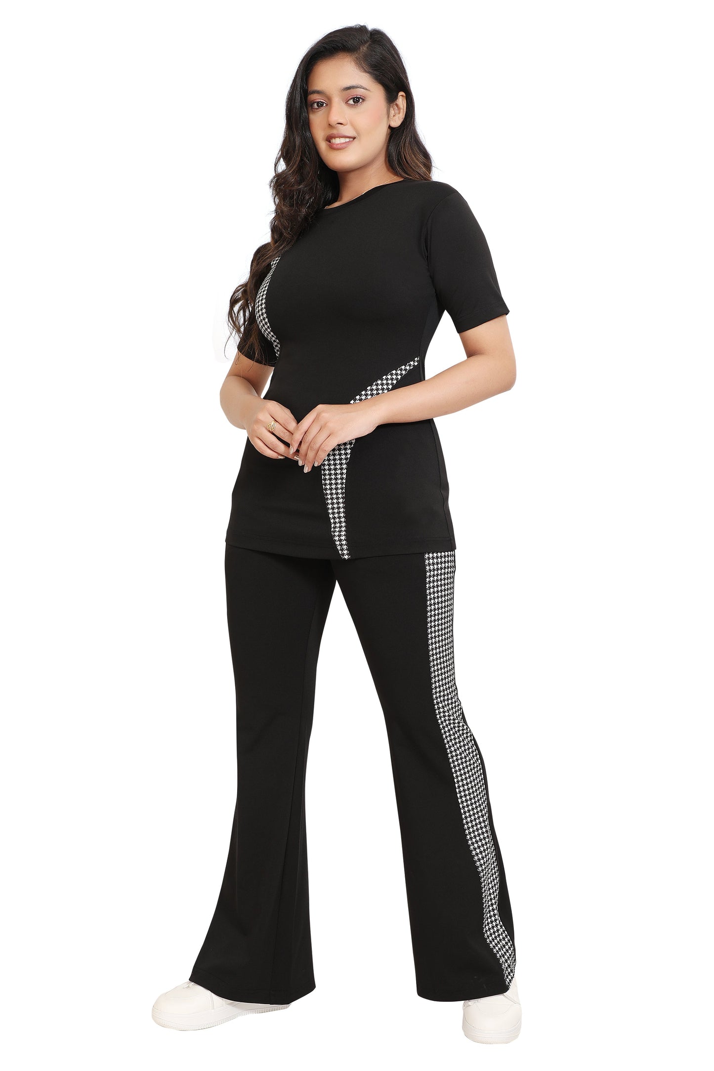 Black & White Houndstooth Panel Co-Ord Set for Women