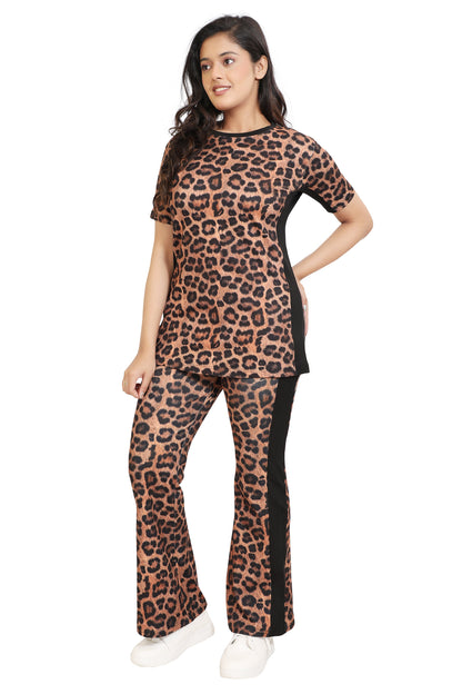 Women's Leopard Print Co-Ord Set | Stylish Animal Print Top & Pants
