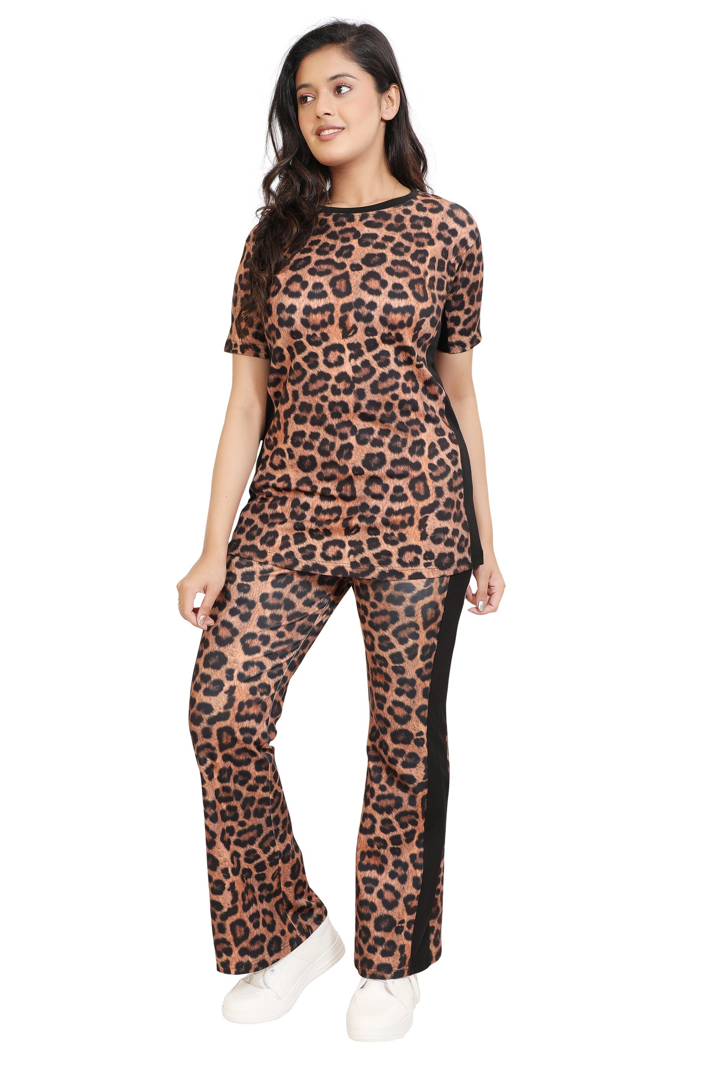 Women's Leopard Print Co-Ord Set | Stylish Animal Print Top & Pants