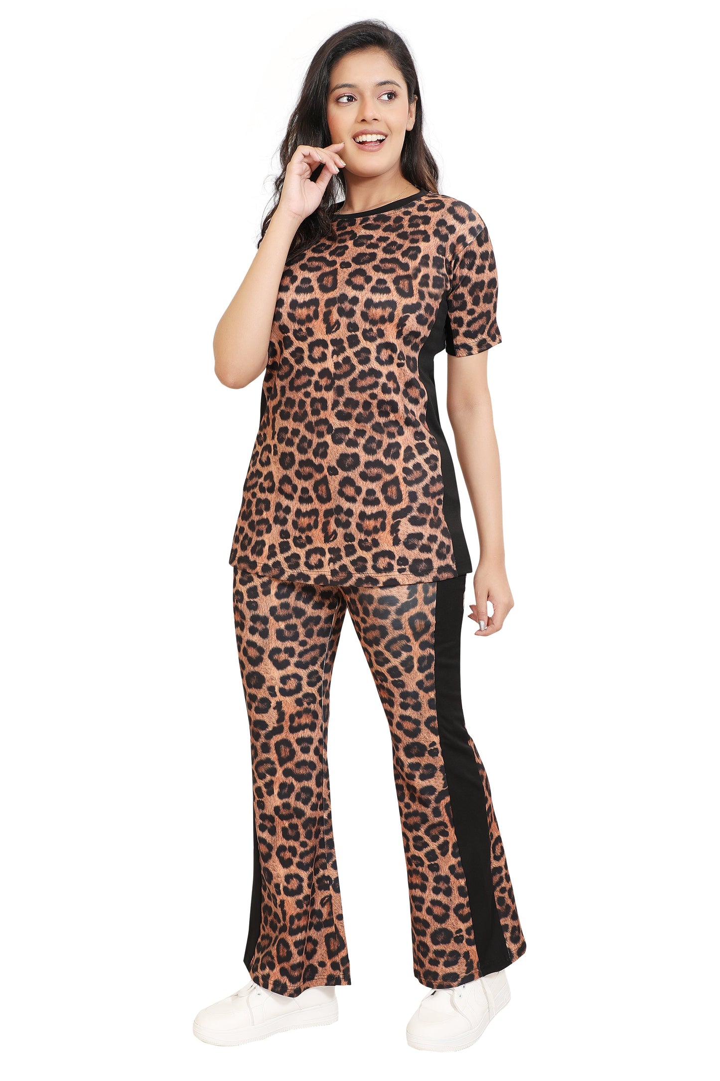 Women's Leopard Print Co-Ord Set | Stylish Animal Print Top & Pants