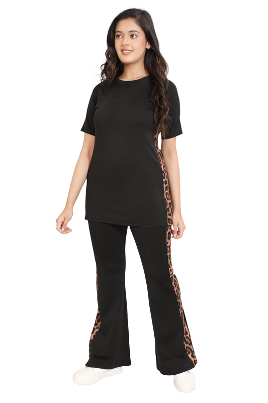 Black Leopard Side Panel Co-ord Set for Women