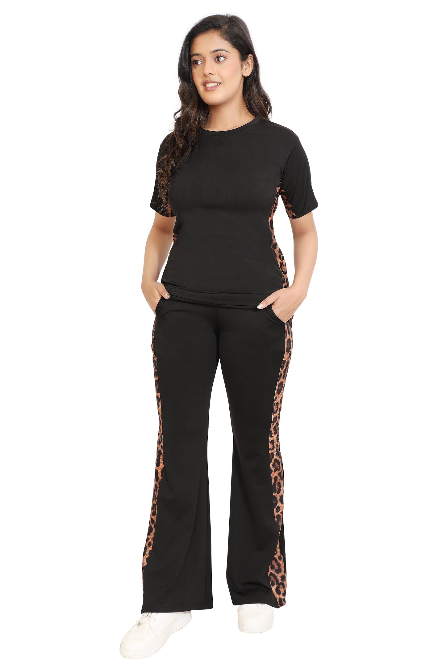 Black Leopard Side Panel Co-ord Set for Women