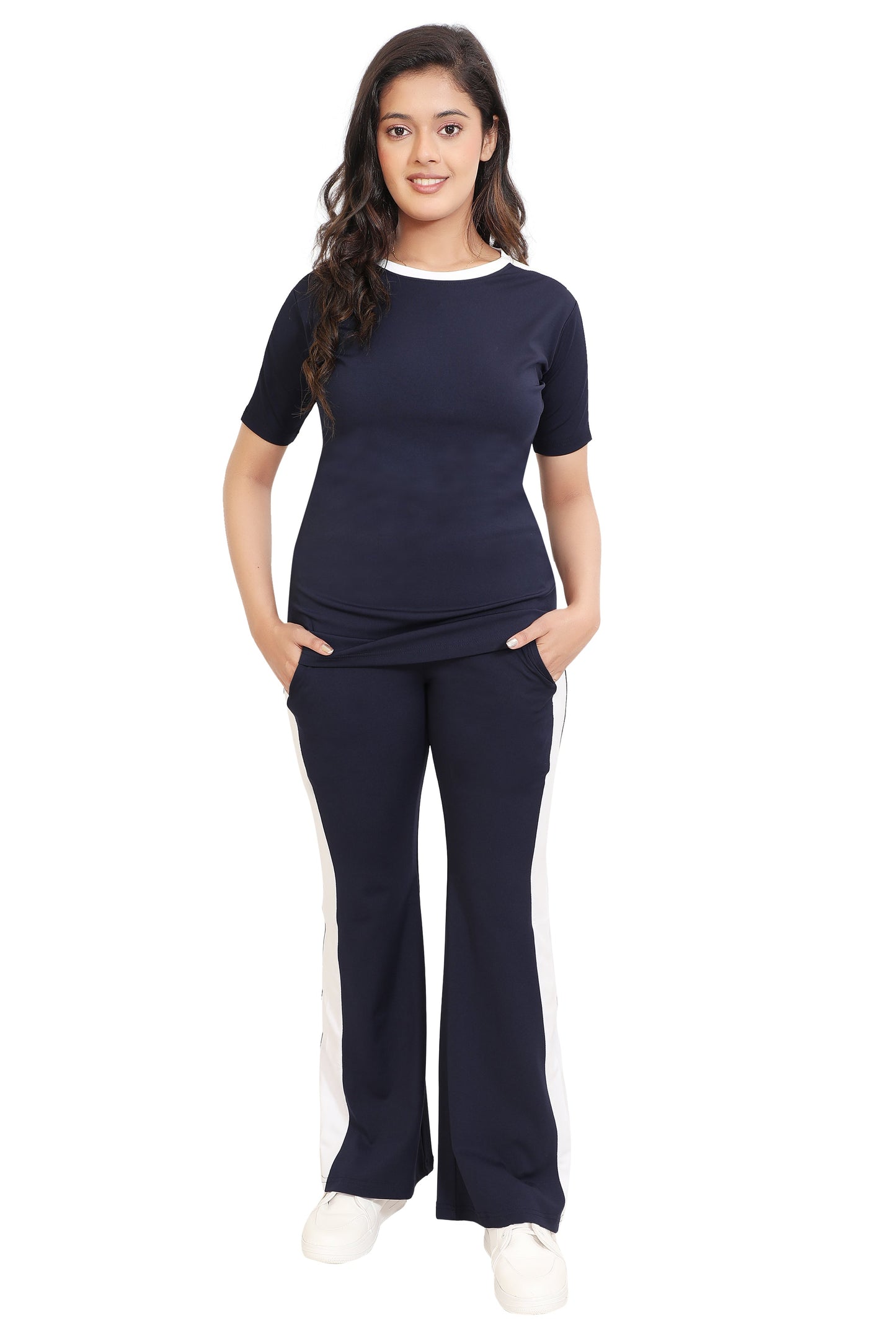 Navy Blue & White Side Panel Co-ord Set for Women