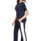 Navy Blue & White Side Panel Co-ord Set for Women