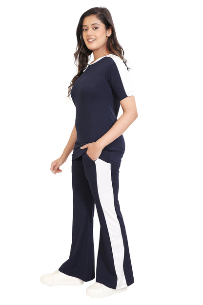 Navy Blue & White Side Panel Co-ord Set for Women