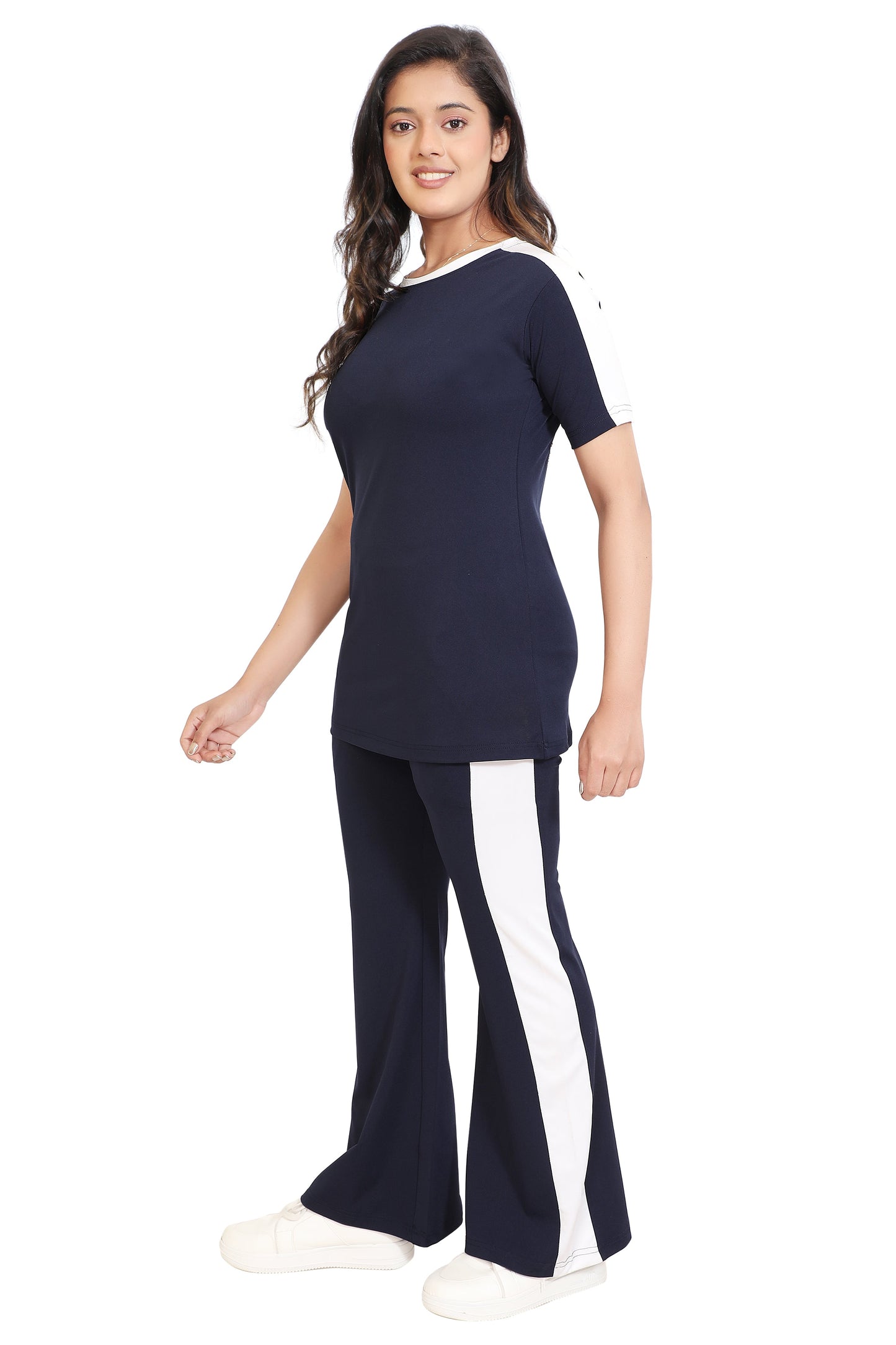 Navy Blue & White Side Panel Co-ord Set for Women