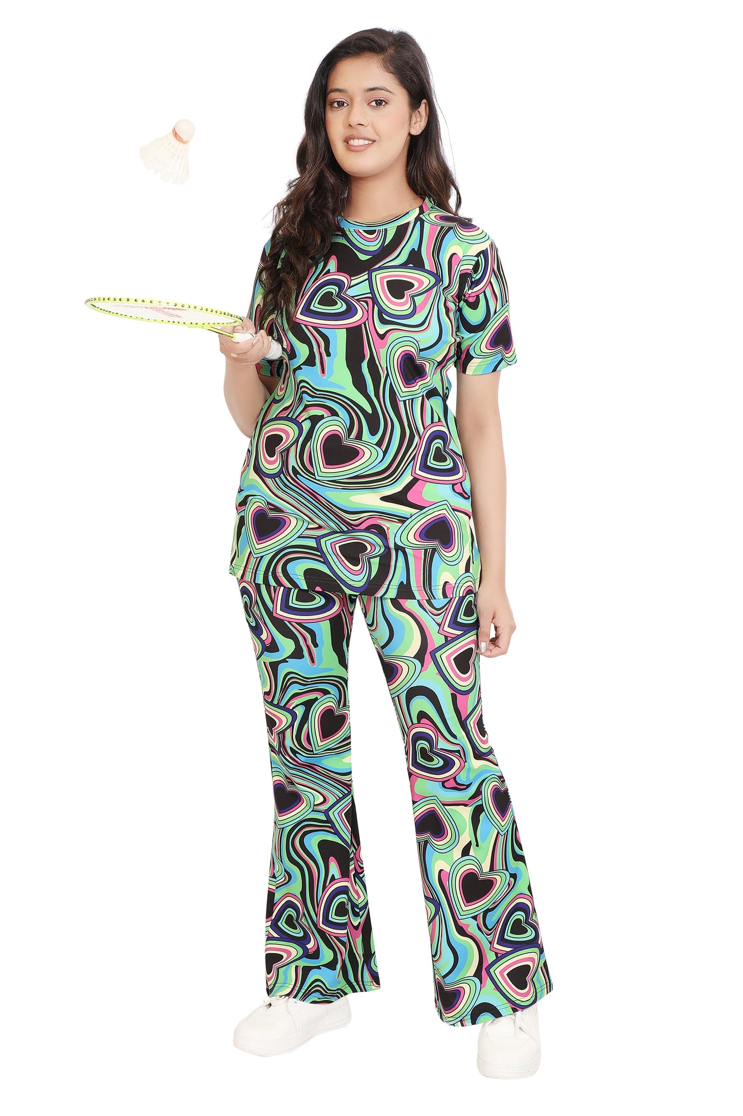 Retro Heart Swirl Co-Ord Set – Multicolor Psychedelic Print