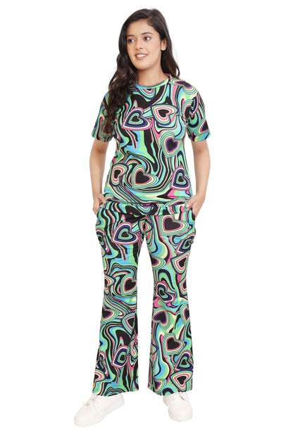 Retro Heart Swirl Co-Ord Set – Multicolor Psychedelic Print