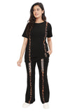 Women's Black Co-ord Set with Leopard Print Side Stripes