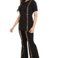 Women's Black Co-ord Set with Leopard Print Side Stripes