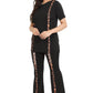 Women's Black Co-ord Set with Leopard Print Side Stripes