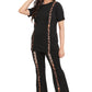 Women's Black Co-ord Set with Leopard Print Side Stripes