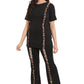 Women's Black Co-ord Set with Leopard Print Side Stripes