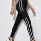 Black Cargo Track Pants with White Side Stripes and Utility Pocket