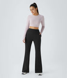 Women's Black Flared Pants With Front And Back Pockets.
