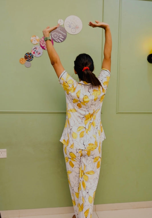 Trendy Pyjama set with border piping shirt