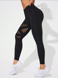 Sport Studio Women's Asymmetric Waist Mesh Splice Sports Leggings