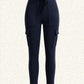 EZwear Plus Size Women Waistband Pocket Skinny Black Leggings, Casual