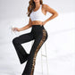 Women's Leopard Print Patchwork Elastic High Waist Flare leg pant