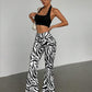 Women's Zebra Print V-Waist Flare Pants