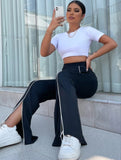Sport Studio Women Line Patchwork Minimalist Casual Sports Pants, Daily Wear Plazo Pant