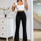 Solid Color Elastic High Waist Flared Black Yoga Sports Pants, Casual Wear Trousers, Women's Leggings, Women's Clothing Flare  Leg Pant