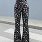 Women's Elegant Slim-Fit Black white Tie-Dye Flared Pants.