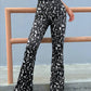Women's Elegant Slim-Fit Black white Tie-Dye Flared Pants.