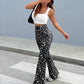 Women's Elegant Slim-Fit Black white Tie-Dye Flared Pants.