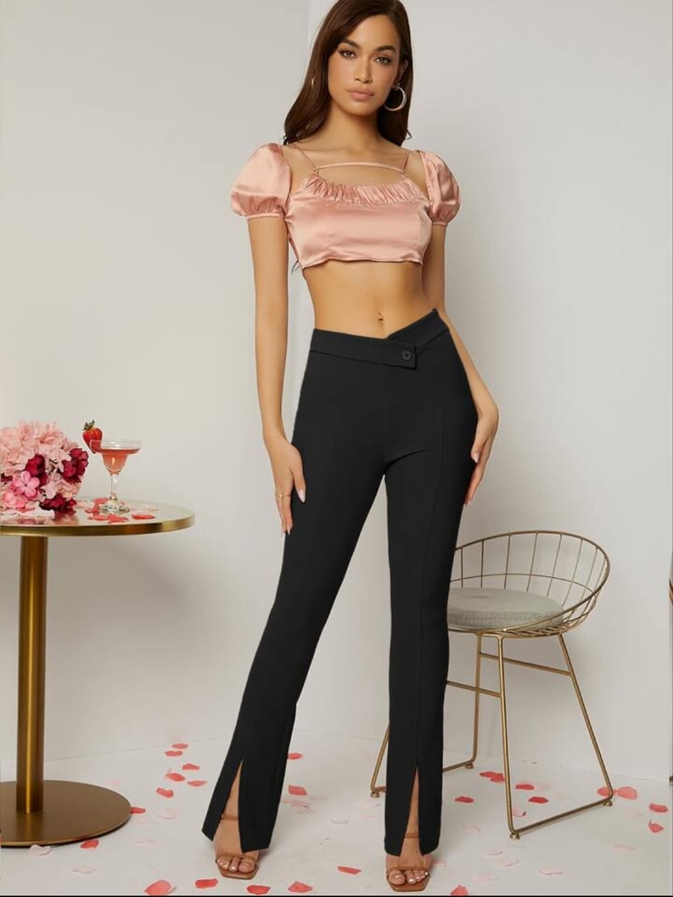 Premium Women's Elegant Flare Leg High Waist Pants .