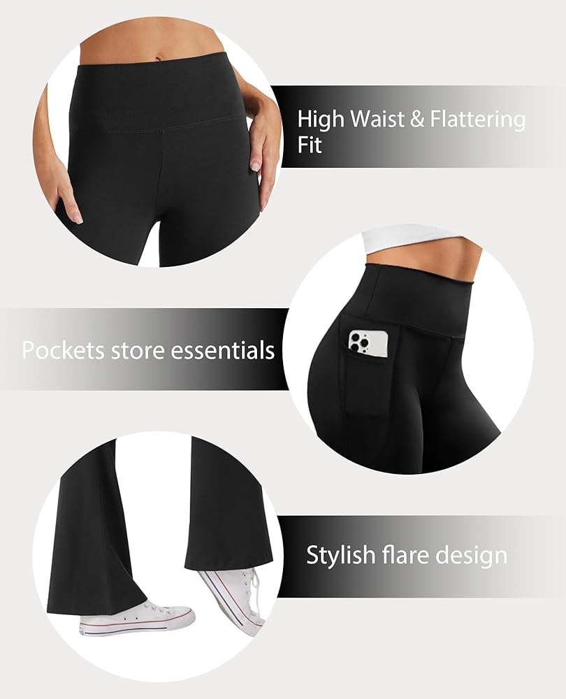Premium Flare Yoga Pants with Pockets High Waist Casual Bell Bottom Bootcut Leggings.
