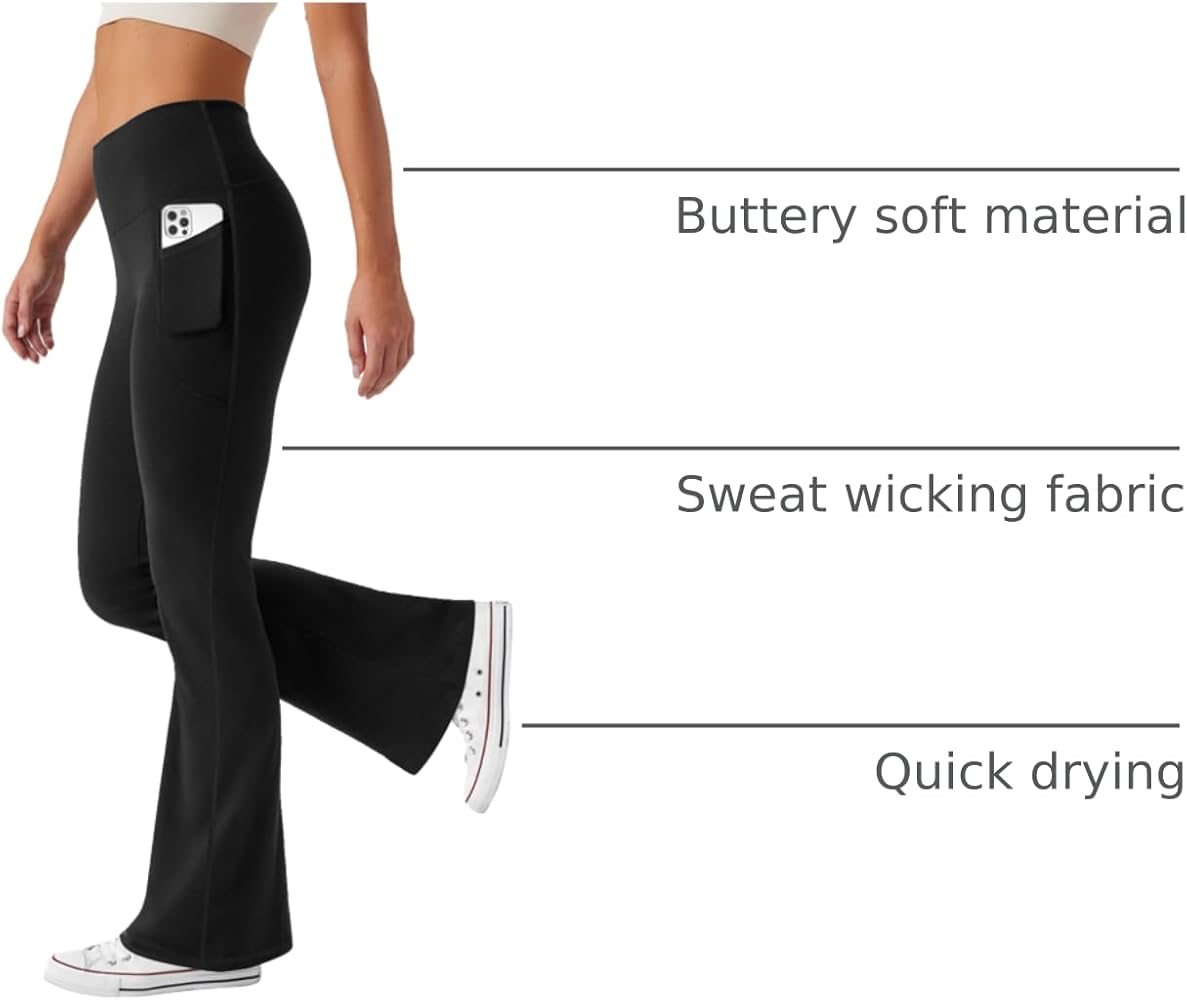 Premium Flare Yoga Pants with Pockets High Waist Casual Bell Bottom Bootcut Leggings.