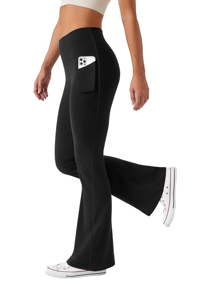 Premium Flare Yoga Pants with Pockets High Waist Casual Bell Bottom Bootcut Leggings.