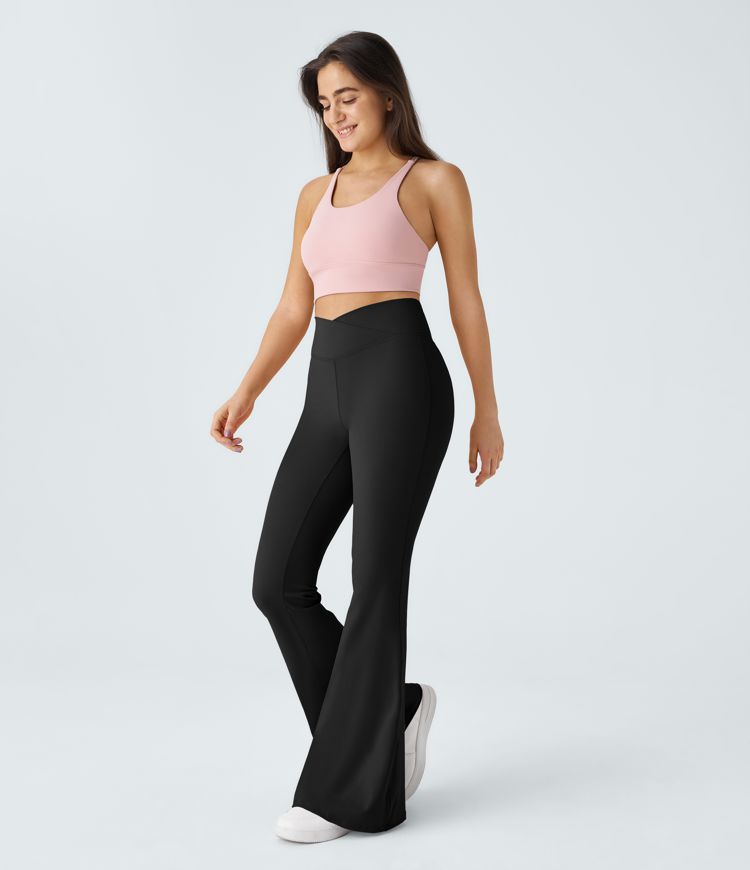 High-Waist Crossover Flare Yoga Pants for Women