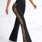 Women's Leopard Print Patchwork Elastic High Waist Flare leg pant