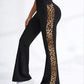 Women's Leopard Print Patchwork Elastic High Waist Flare leg pant
