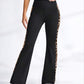 Women's Leopard Print Patchwork Elastic High Waist Flare leg pant