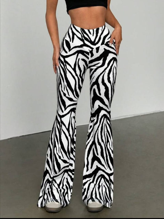 Women's Zebra Print V-Waist Flare Pants