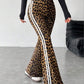 Women's High-Waisted Side Stripe & Leopard Print Flared Leg Pants