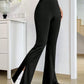 Solid Color Elastic High Waist Flared Black Yoga Sports Pants, Casual Wear Trousers, Women's Leggings, Women's Clothing Flare  Leg Pant
