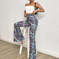 Women's Pants Allover Heart & Marble Print Flare Leg Pants Women's Pants.